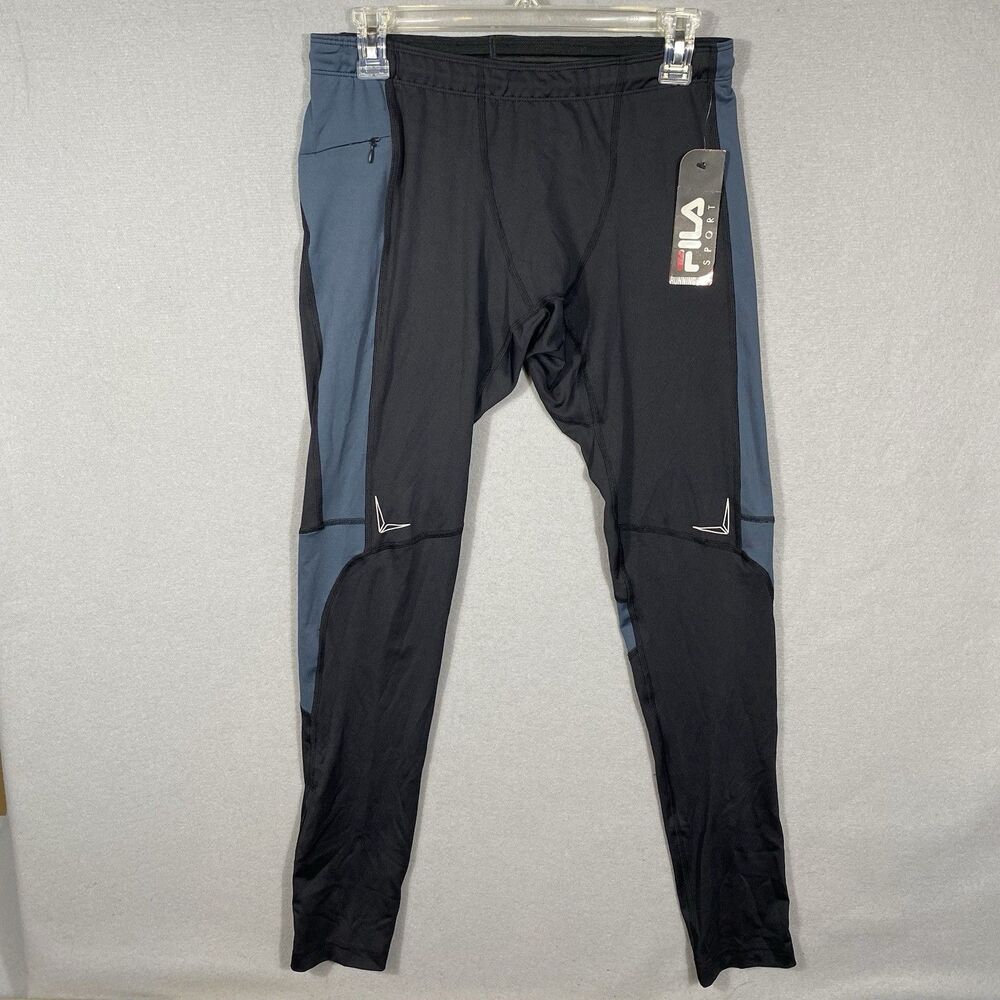 Mens Fila Sport Black & Gray Tapered Leg Running Pants Medium NWT Gym Jogging